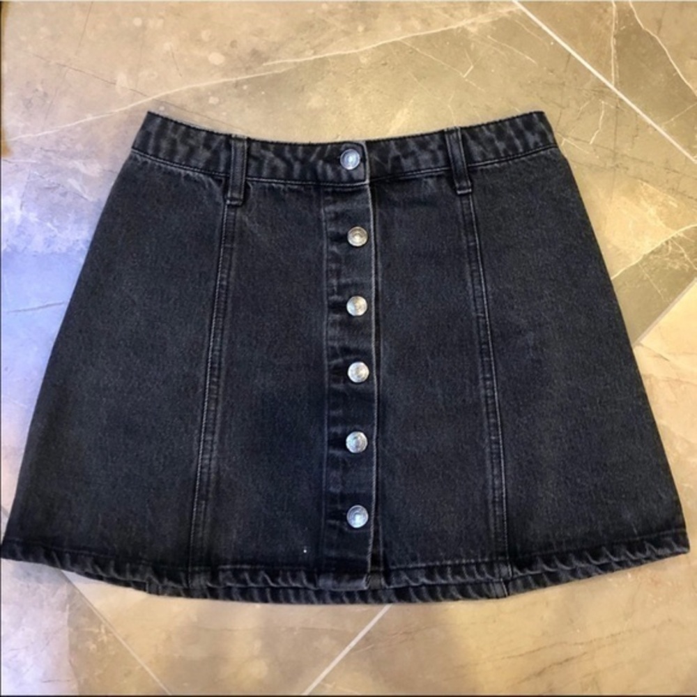 Dark Gray Black Button Up Jean Mini Skirt